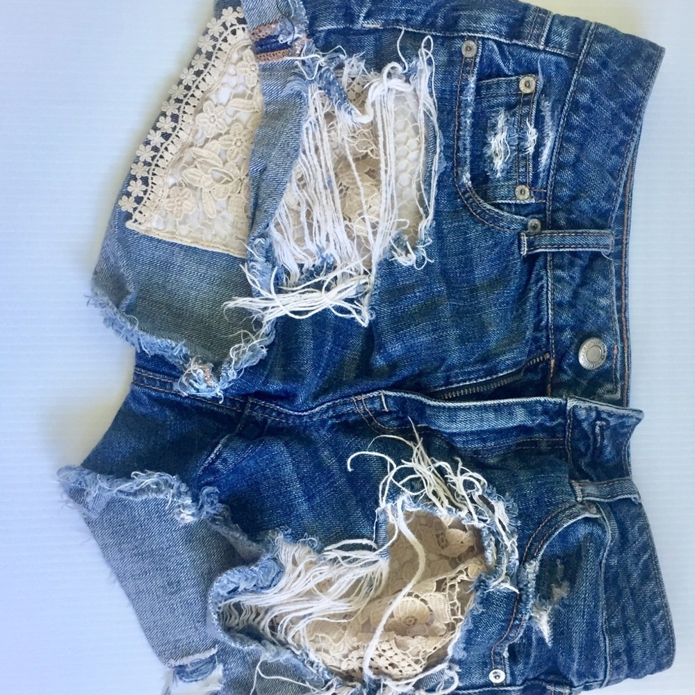Hi-Rise Distressed Denim Shorts